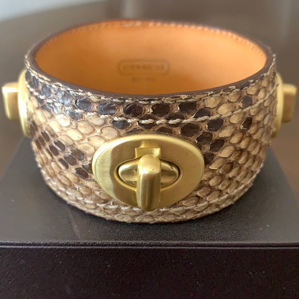 COACH snakeskin turn lock leather bangle bracelet
